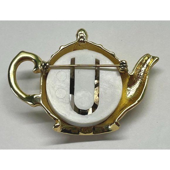 Vintage Gold Tone Teapot Floral  Brooch Pin 2.5" Across - Picture 2 of 6
